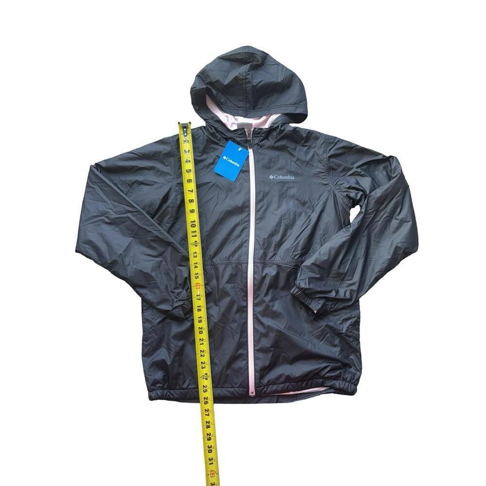 Columbia Windbreaker Girls Size XL Black Pink Jacket Hoodie Pockets Full Zip - Picture 2 of 5